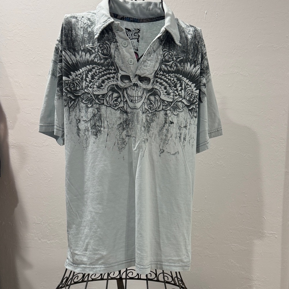 Men's Gray Skull Graphic Casual Shirt